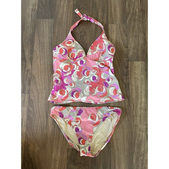 GARNET HILL Tankini +  Bottom Swimsuit  : Pink Sunset Ikat, Women’s 14 - Picture 1 of 5
